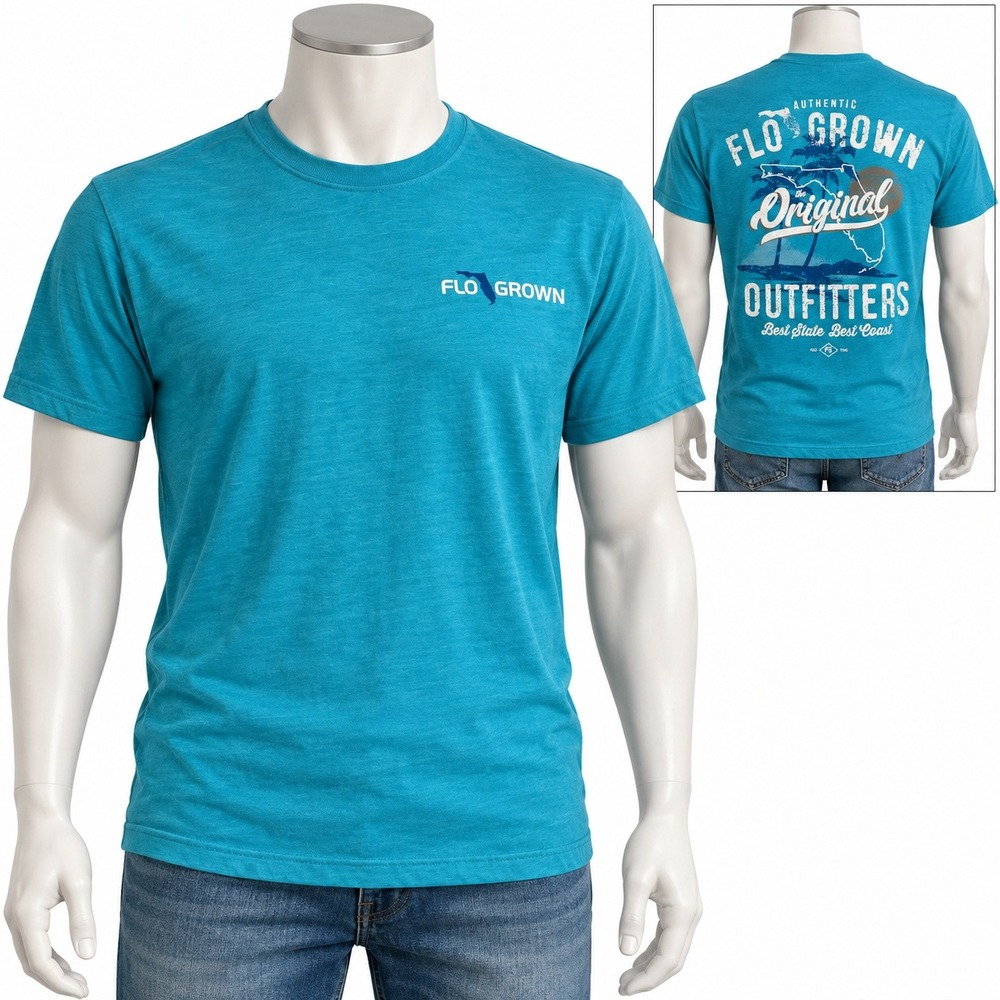 FloGrown Mens Authentic Florida Outfitters Graphic T-Shirt Teal Blue Medium